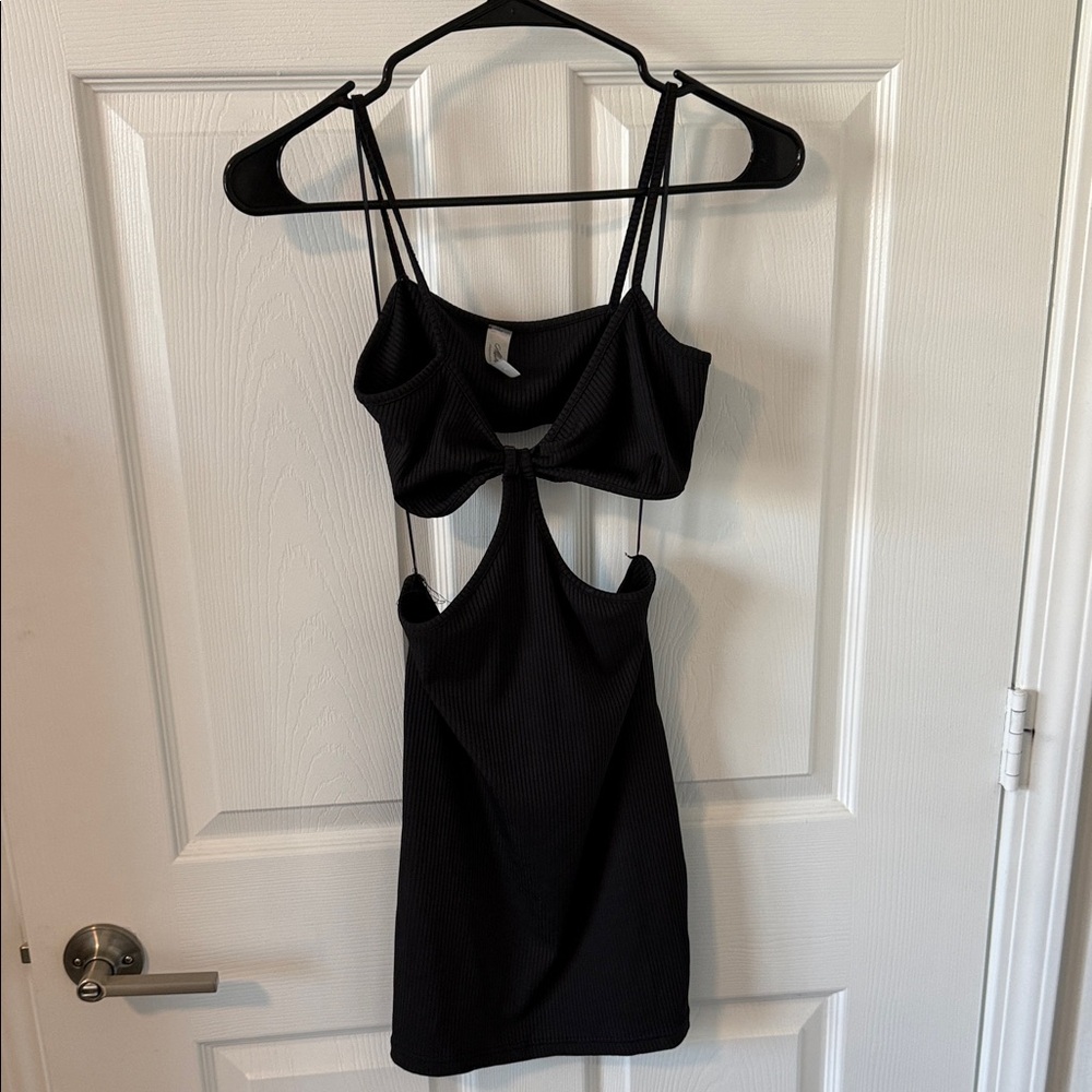 Black Cutout Ribbed Mini Dress